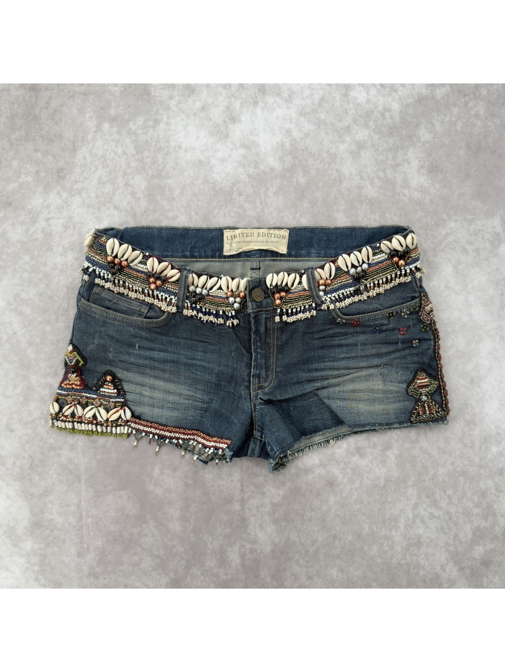 RARE AllSaints Low Rise Limited Edition Hand Embellished Beaded Shell Shorts 29